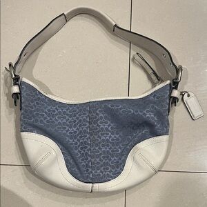 Coach Blue Signature Canvas with White Leather Trim Hobo